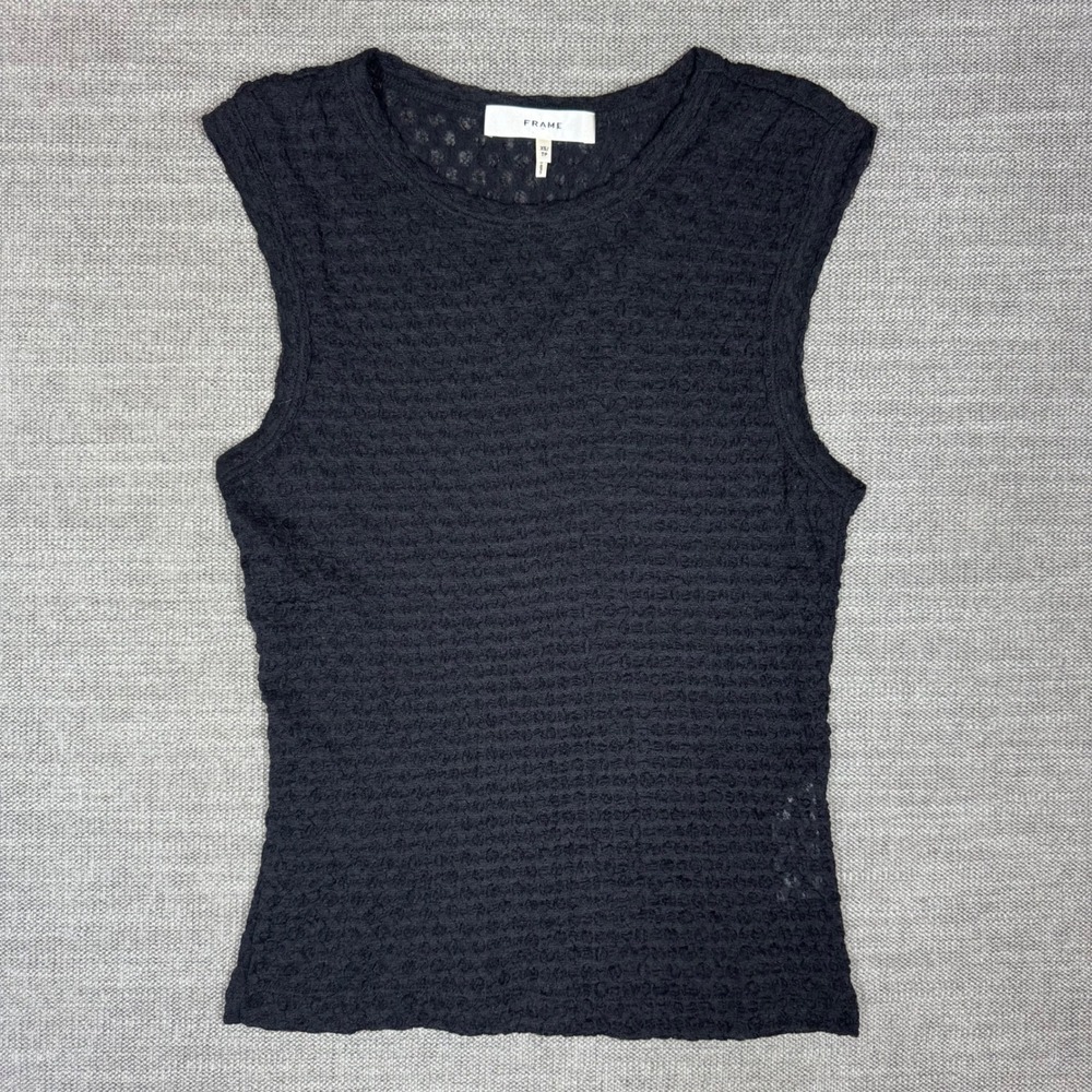 FRAME Black Sleeveless Sheer Stretch Textured‎ Top Size XS